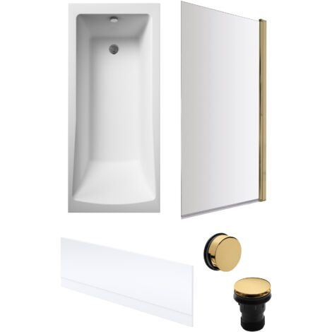 Square Single Ended 1700x700 with Front Bath Panel & Brushed Brass Screen & Brushed Brass Waste