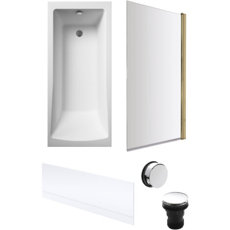 Square Single Ended 1700x700 with Front Bath Panel & Brushed Brass Screen & Chrome Waste