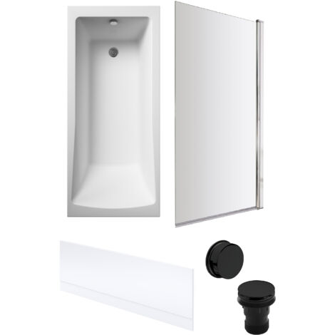 Square Single Ended 1700x700 with Front Bath Panel & Chrome Screen & Black Waste