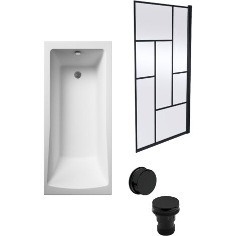 Square Single Ended 1700x700 with Leg Set & Black Abstract Framed Screen & Black Waste