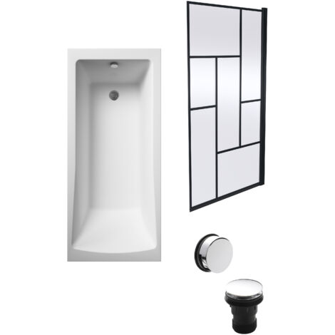 Square Single Ended 1700x700 with Leg Set & Black Abstract Framed Screen & Chrome Waste
