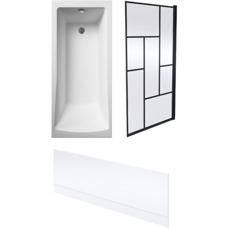 Square Single Ended 1700x700 with Leg Set & Black Abstract Framed Screen & Front Bath Panel