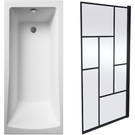 Square Single Ended 1700x700 with Leg Set & Black Abstract Framed Screen & Waste