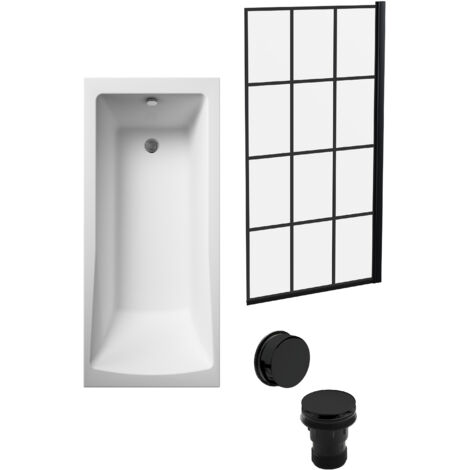 Square Single Ended 1700x700 with Leg Set & Black Square Framed Screen & Black Waste