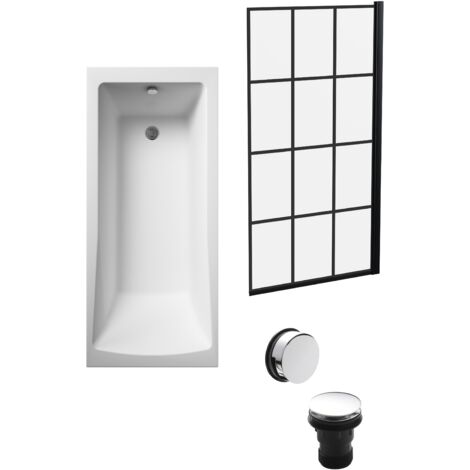 Square Single Ended 1700x700 with Leg Set & Black Square Framed Screen & Chrome Waste