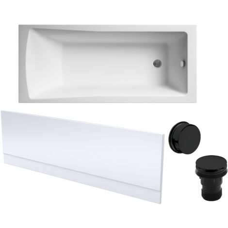 Square Single Ended 1700x700 with Leg Set & Black Waste & Front Bath Panel
