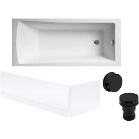 Square Single Ended 1700x700 with Leg Set, Black Waste & Front & End Bath Panels