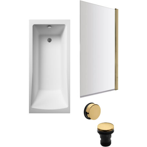 Square Single Ended 1700x700 with Leg Set & Brushed Brass Screen & Brushed Brass Waste