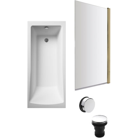 Square Single Ended 1700x700 with Leg Set & Brushed Brass Screen & Chrome Waste