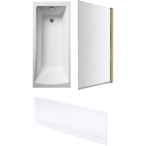 Square Single Ended 1700x700 with Leg Set & Brushed Brass Screen & Front Bath Panel