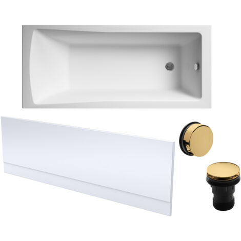 Square Single Ended 1700x700 with Leg Set & Brushed Brass Waste & Front Bath Panel