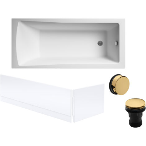 Square Single Ended 1700x700 with Leg Set, Brushed Brass Waste & Front & End Bath Panels