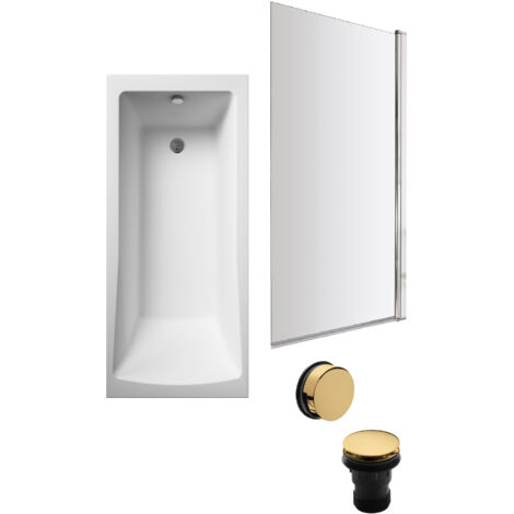 Square Single Ended 1700x700 with Leg Set & Chrome Screen & Brushed Brass Waste