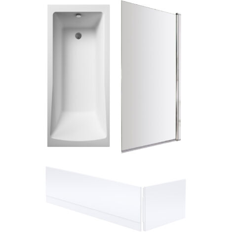 Square Single Ended 1700x700 with Leg Set, Chrome Screen & Front & End Bath Panels