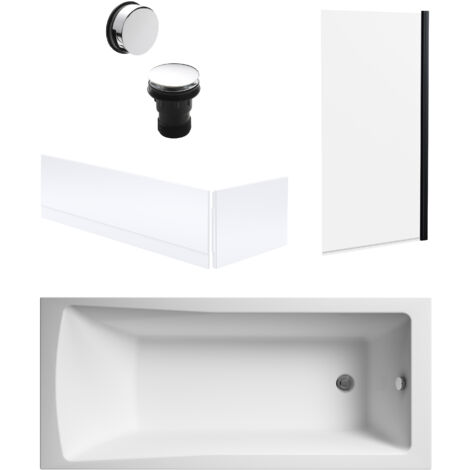 Square Single Ended 1700x700 with Panels & Black Screen & Chrome Waste