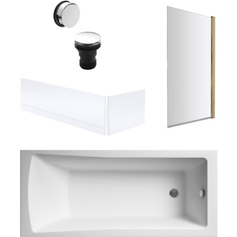 Square Single Ended 1700x700 with Panels & Brushed Brass Screen & Chrome Waste