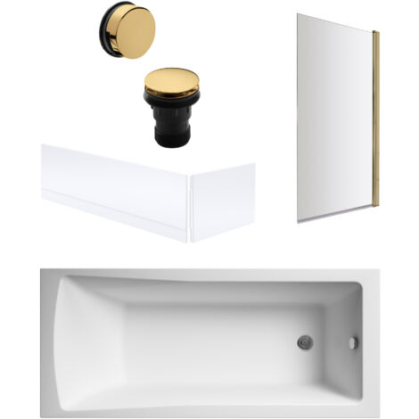 Square Single Ended 1700x700 with Panels & Brushed Brass Screen & Waste