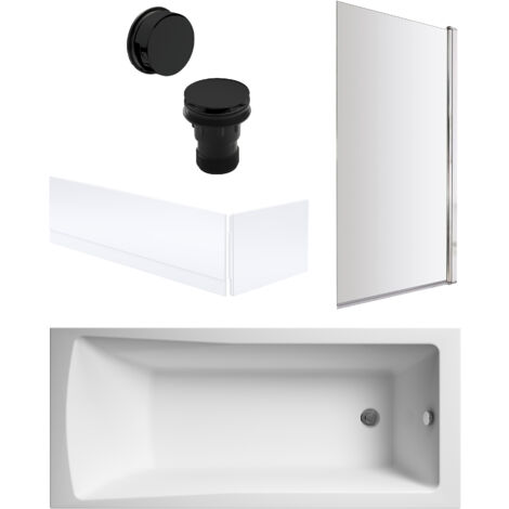 Square Single Ended 1700x700 with Panels & Chrome Screen & Black Waste