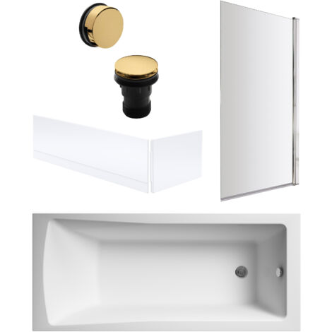 Square Single Ended 1700x700 with Panels & Chrome Screen & Brushed Brass Waste