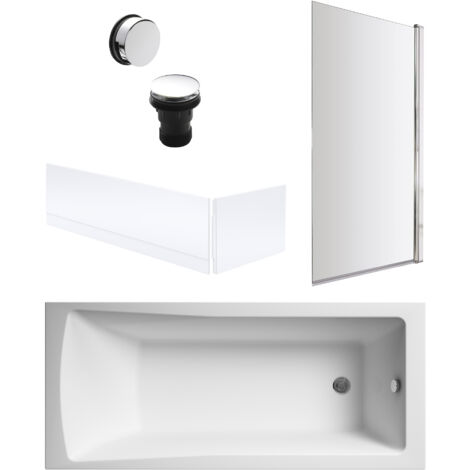 Square Single Ended 1700x700 with Panels & Chrome Screen & Chrome Waste