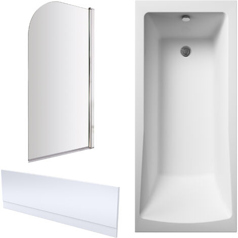 Square Single Ended 1700x750 Bath with Front Panel & Chrome Round Corner Screen