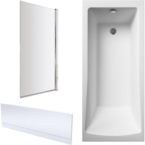 Square Single Ended 1700x750 Bath with Front Panel, Chrome Square Bath Screen & Leg Set