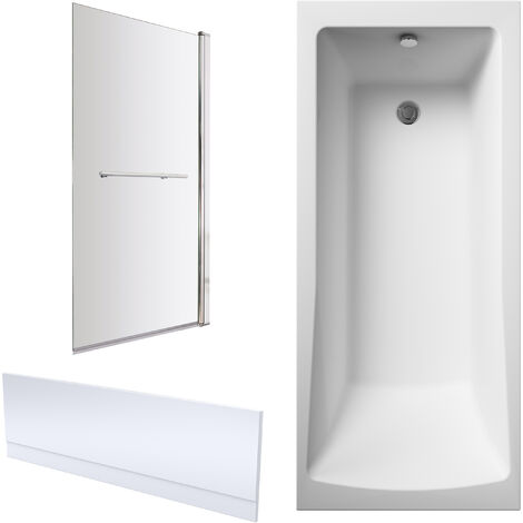 Square Single Ended 1700x750 Bath with Front Panel, Chrome Square Bath Screen with Towel Rail & Leg Set