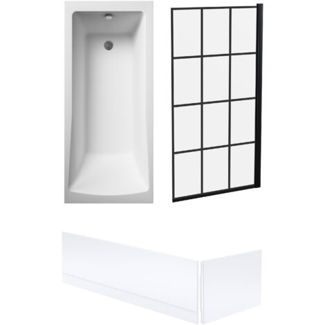 Square Single Ended Bath 1700x700 – Front Panels & Black Framed Screen