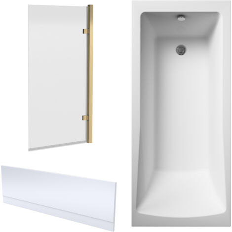 Square Single Ended1700x750 Shower Bath Set – Front Panel, Square Hinged Bath Screen, Fixings & Leg Set