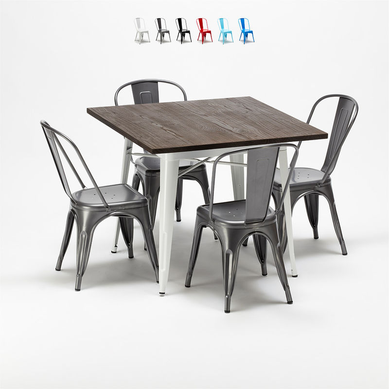 Square table and 4 metal chairs set Tolix industrial style for Bars and