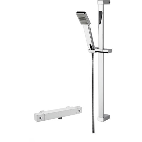 Square Thermostatic Bar Valve and Rectangular Slide Rail Kit Shower Bundle - Chrome - Balterley