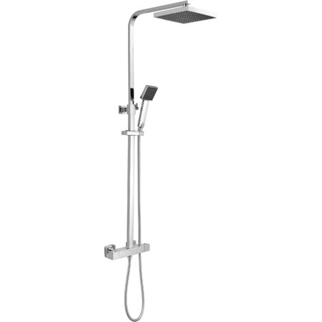 Square Thermostatic Shower Kit with Fixed Head & Adjustable Handset - Chrome