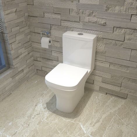 BIUBIUBATH Square Toilet Close Coupled Ceramic Pan Cloakroom Soft Close Seat WC Modern