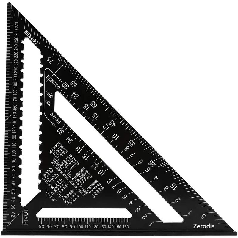 Square Triangle Angle Ruler Protractor Measuring Tool High Precision Aluminum Alloy 12 Inch, Black
