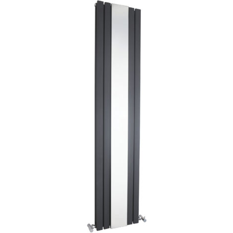 Square Vertical Double Panel Radiator with Mirror - 1800mm x 354mm - 3344 BTU - Anthracite