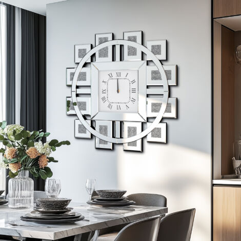 Square Wall Clocks Luxury Sparkling CrystalBattery Operated Home/Office/Kitchen - Silver