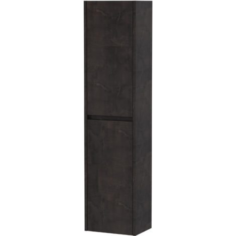 Square Wall Hung 2 Door Tall Bathroom Unit, 350mm - Textured Matt Metallic Slate