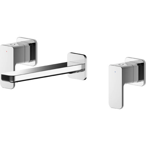 Square Wall Mount 3 Tap Hole Basin Mixer Tap - Chrome