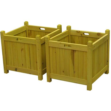 Square Wooden Planters in Tan (Set of 2)
