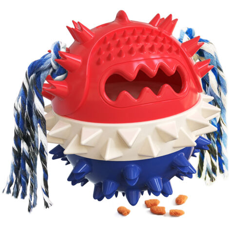 Squeaky Dog Toy Treat Dispensing Jumping Ball Sound Making TPR Chewer Pet Interactive Game Tool for Household Use Blue