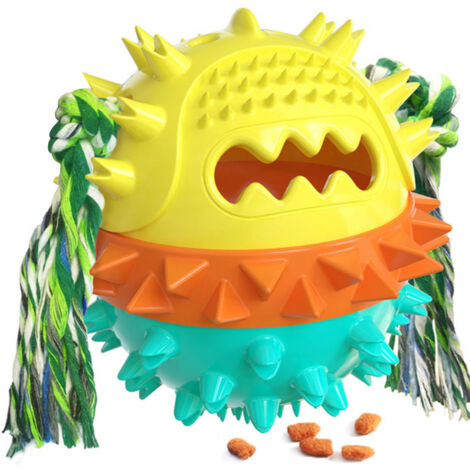 Squeaky Dog Toy Treat Dispensing Jumping Ball Sound Making TPR Chewer Pet Interactive Game Tool for Household Use Lake Blue