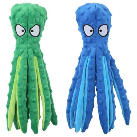 Squeaky Dog Toys, 2 Pack 32cm Indestructible Plush Interactive Dog Toy, Green, Blue