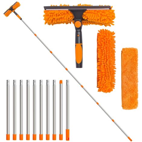 Squeegees 4M Window Squeegee Cleaning Equipment 2 in 1 Windows Glass Silicone Cleaning Tool Kit Extension Poles and Window Washer for Indoor/Outdoor Glass Car Windshield Mirror Shower Door