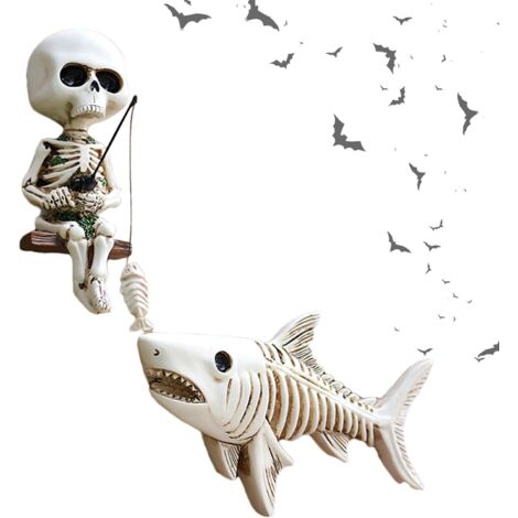 Squelette Pêche Halloween - Statue de Requin Crâne en Résine - Figurine