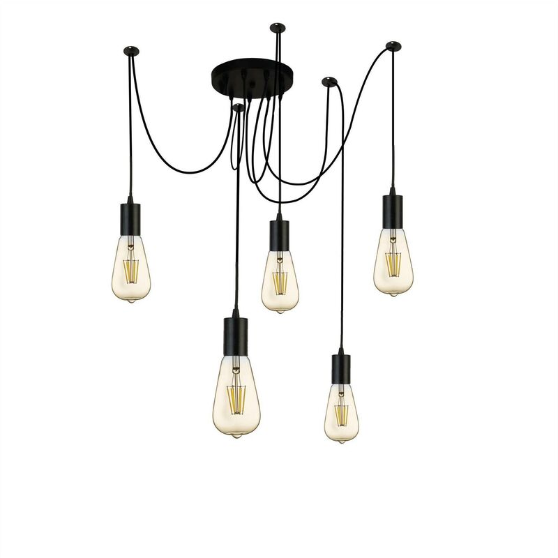 Squiggle - 5 Light Cluster Pendant Matt Black, E27 - Searchlight