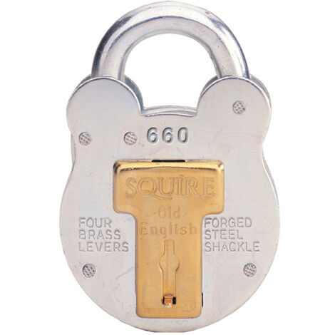 Old English padlock 64mm with forged steel shackle – Cold rolled steel case – For harsh environments – CRIMESTOPPERS endorsed – Squire