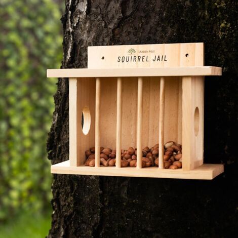 Squirrel Jail Feeder and Bird Feeder, Large Wooden Jail Picnic Table, Durable Outdoor Wildlife Feeding Station, Garden Ornament for Birds and Squirrels
