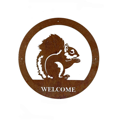 Squirrel Large Wall Art - With Text - Steel - W49.5 x H49.5 cm - Bare Metal/Ready to Rust