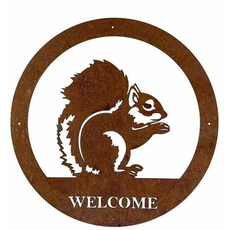 Squirrel Welcome Wall Art - Large - Steel - W49.5 x H49.5 cm - Bare Metal/Ready to Rust