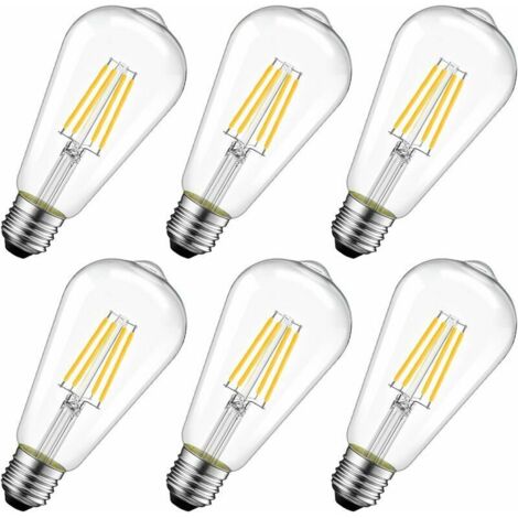 SR Ampoule à filament LED E27 4W, 470Lm blanc chaud 2800K, ST64 ampoule rétro vintage, non-dimmersible, lot de 6 [Classe énergétique A++].